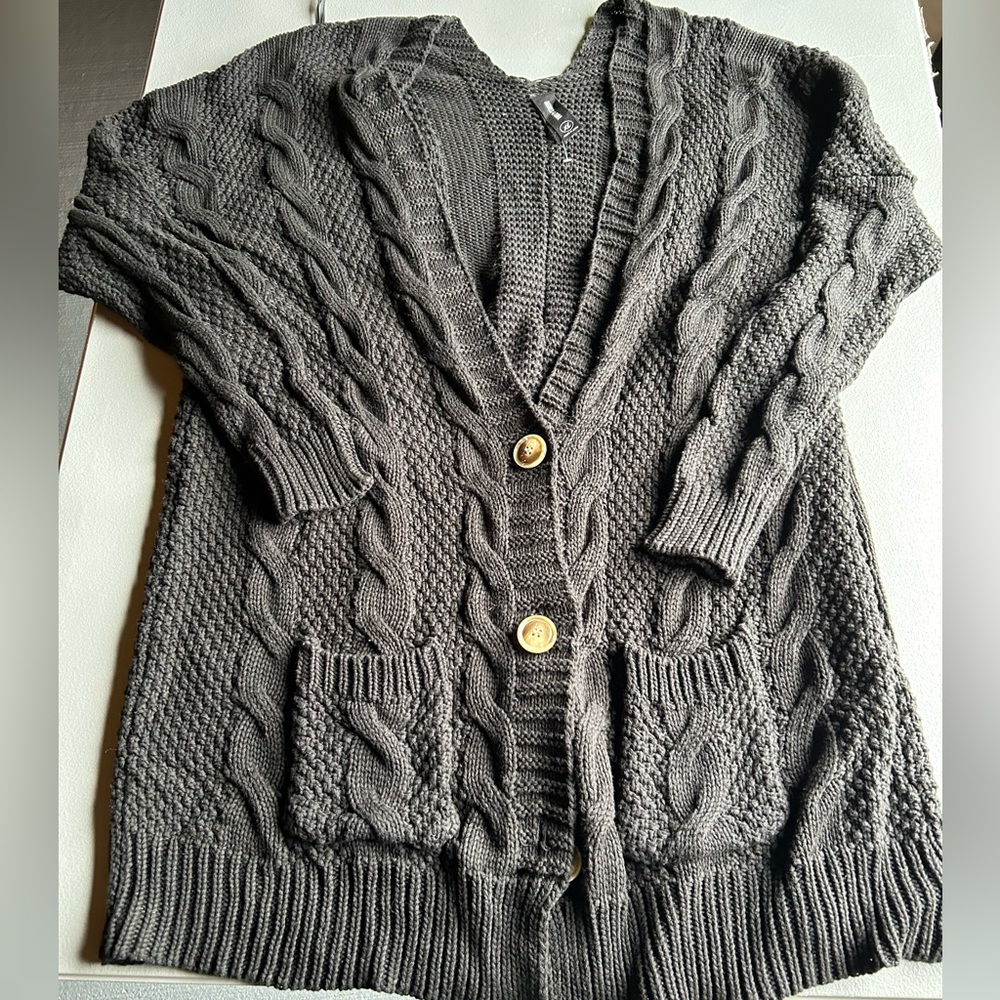 Cable Knit oversized  Cardigan 100% cotton olive green
